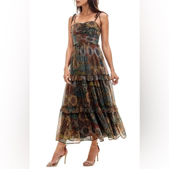 NWT Socialite Ruched Bodice Tie‎ Strap Maxi Sundress Small S Wedding Guest Party - Picture 15 of 15